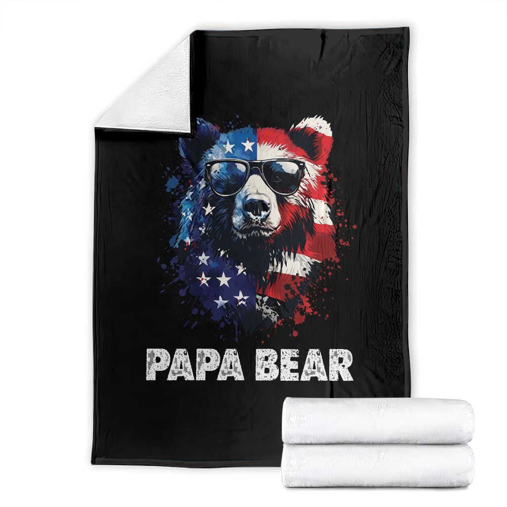 Papa Bear Father's Day Throw Blanket Patriotic American Flag 4th Of July TS14 Black Print Your Wear