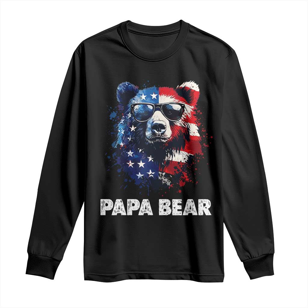 Papa Bear Father's Day Long Sleeve Shirt Patriotic American Flag 4th Of July TS14 Black Print Your Wear