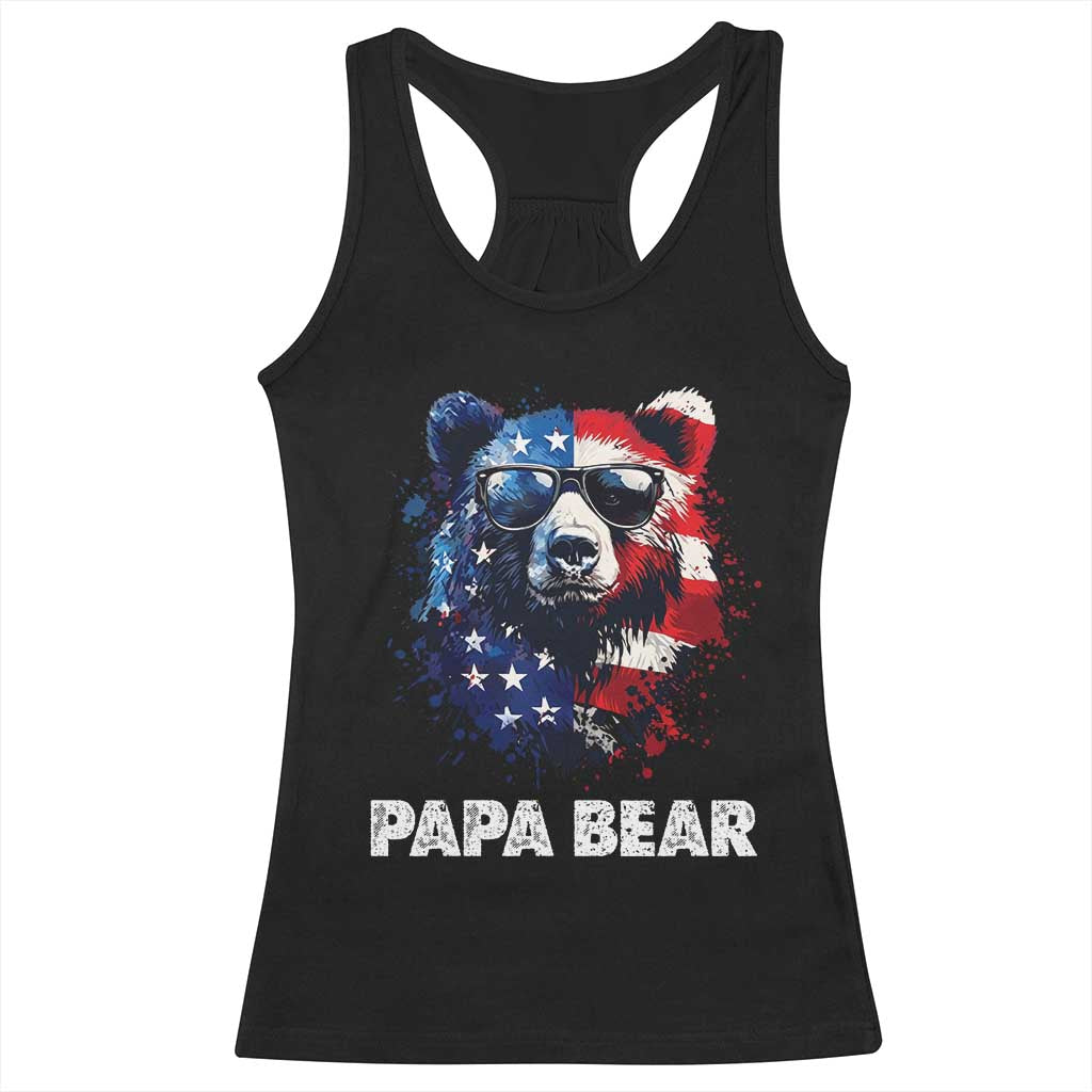 Papa Bear Father's Day Racerback Tank Top Patriotic American Flag 4th Of July TS14 Black Print Your Wear
