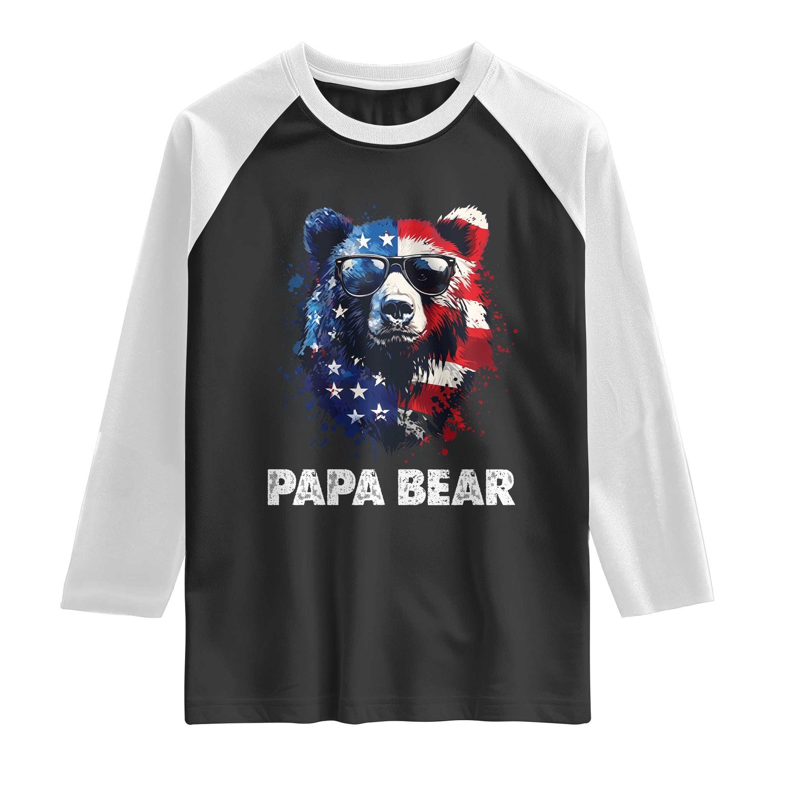 Papa Bear Father's Day Raglan Shirt Patriotic American Flag 4th Of July TS14 Black White Print Your Wear