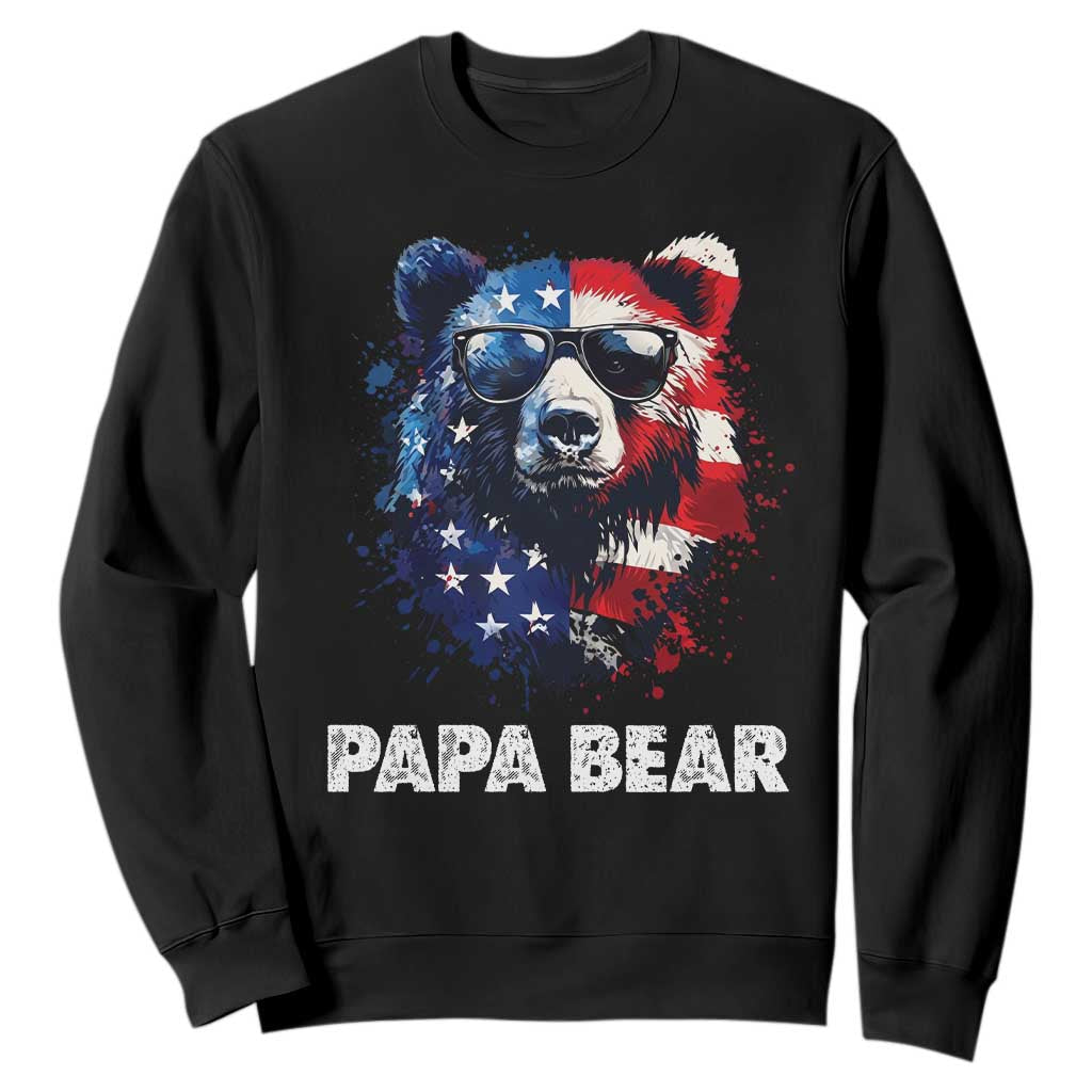 Papa Bear Father's Day Sweatshirt Patriotic American Flag 4th Of July TS14 Black Print Your Wear