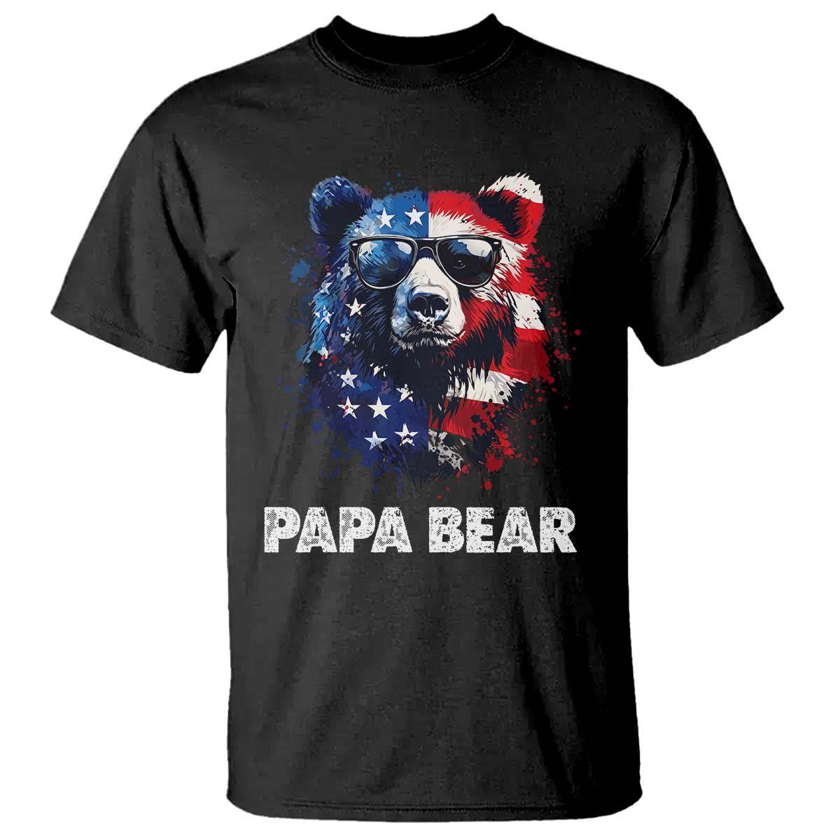 Papa Bear Father's Day T Shirt Patriotic American Flag 4th Of July TS14 Black Print Your Wear