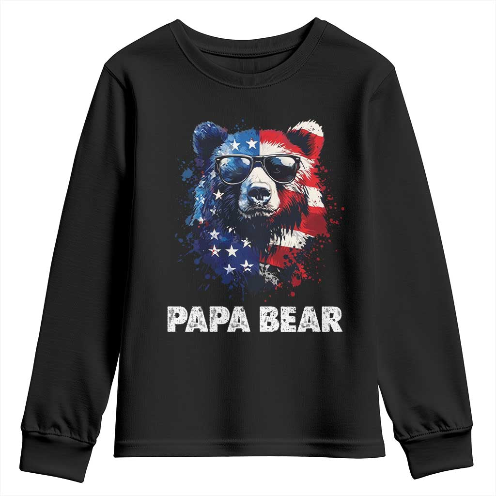 Papa Bear Father's Day Youth Sweatshirt Patriotic American Flag 4th Of July TS14 Black Print Your Wear