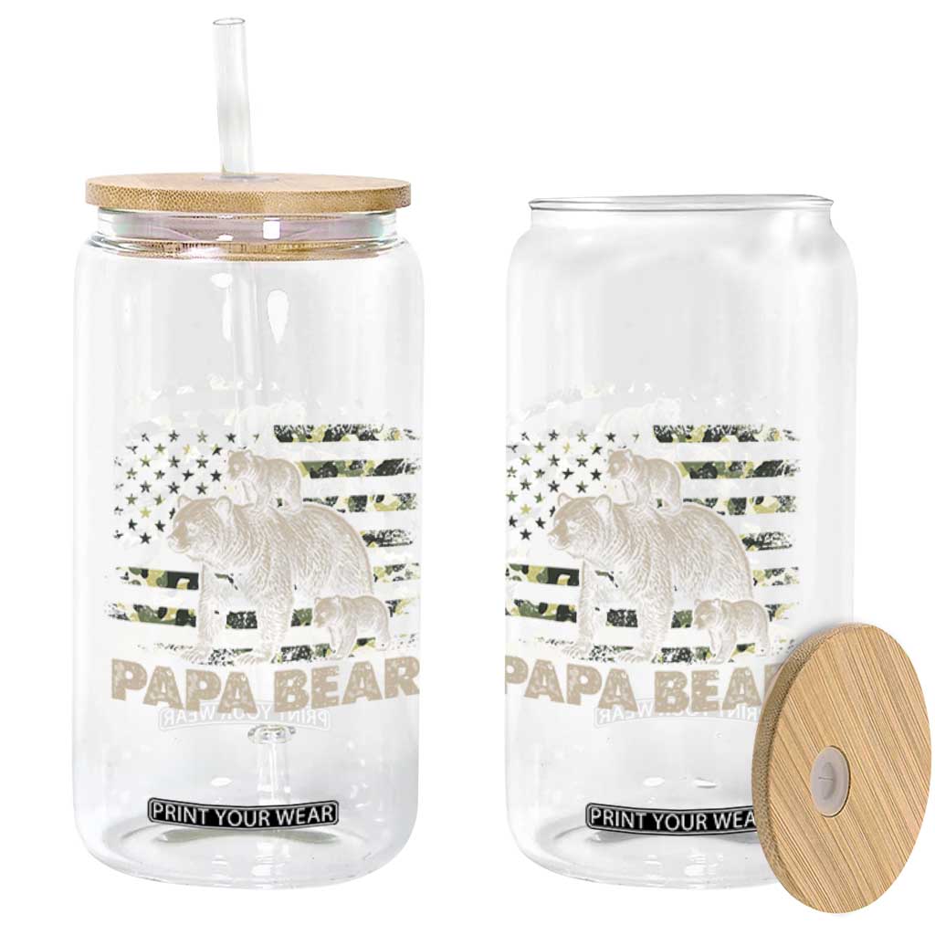 Papa Bear Father's Day Glass Can Camouflage California Republic Flag Bear TS14 Print Your Wear