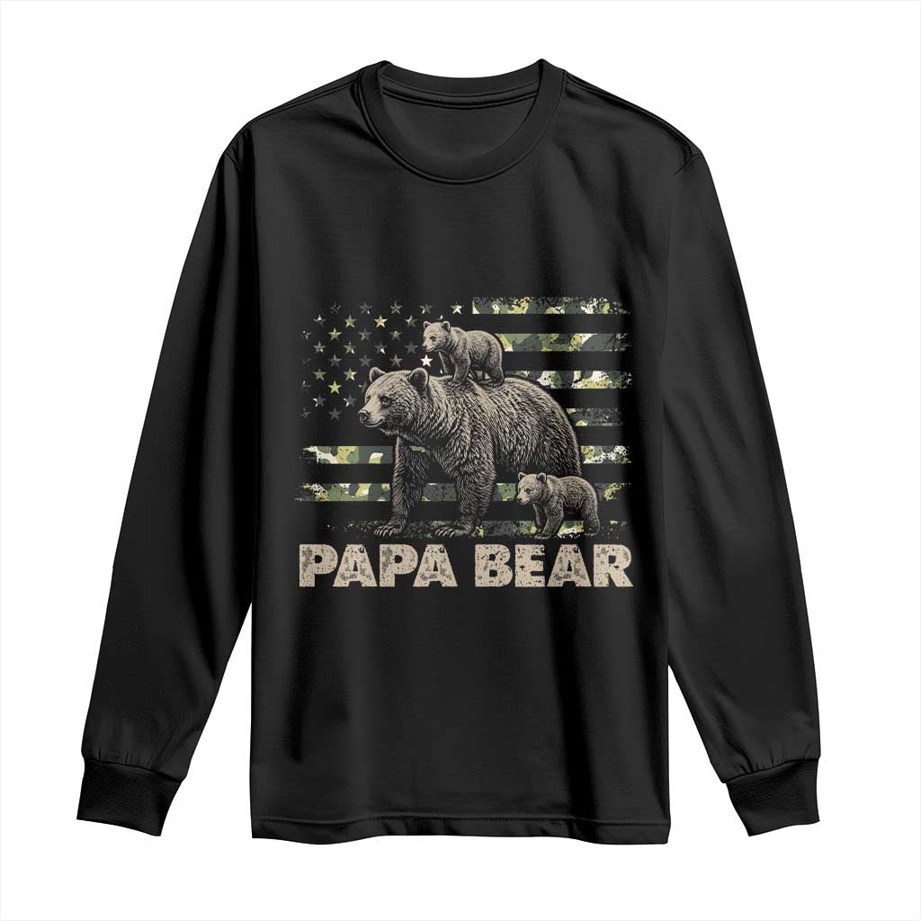 Papa Bear Father's Day Long Sleeve Shirt Camouflage California Republic Flag Bear TS14 Black Print Your Wear