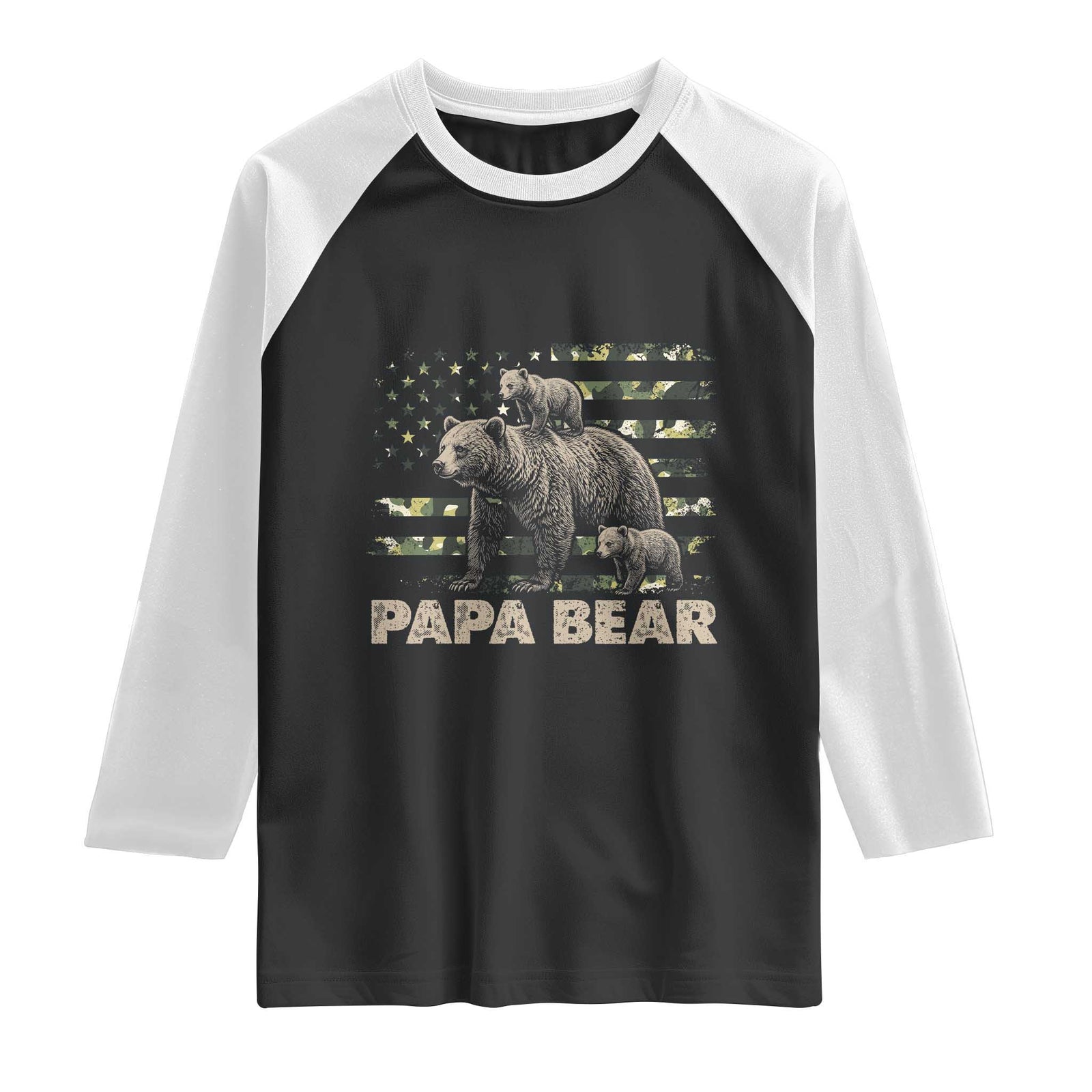 Papa Bear Father's Day Raglan Shirt Camouflage California Republic Flag Bear TS14 Black White Print Your Wear