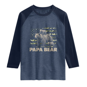Papa Bear Father's Day Raglan Shirt Camouflage California Republic Flag Bear TS14 Heather Denim Navy Print Your Wear