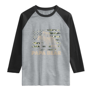 Papa Bear Father's Day Raglan Shirt Camouflage California Republic Flag Bear TS14 Heather Gray Black Print Your Wear