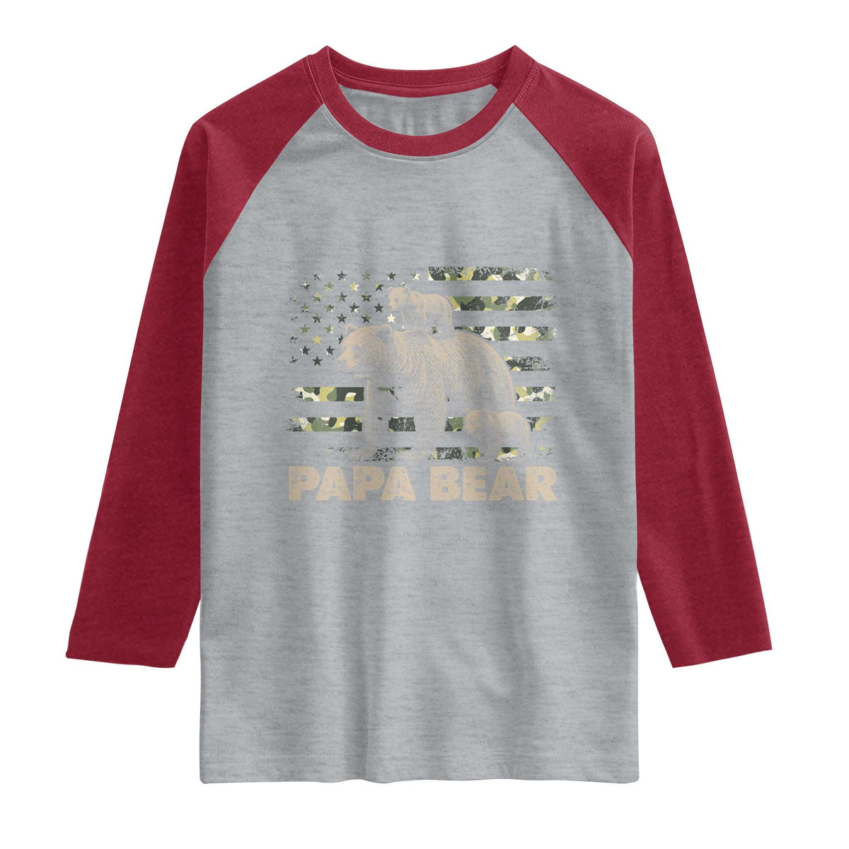 Papa Bear Father's Day Raglan Shirt Camouflage California Republic Flag Bear TS14 Heather Gray Heather Red Print Your Wear