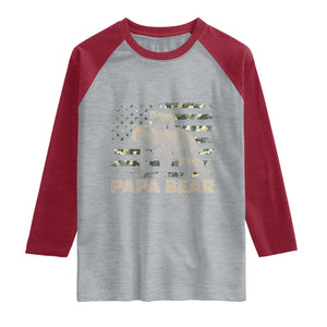 Papa Bear Father's Day Raglan Shirt Camouflage California Republic Flag Bear TS14 Heather Gray Heather Red Print Your Wear