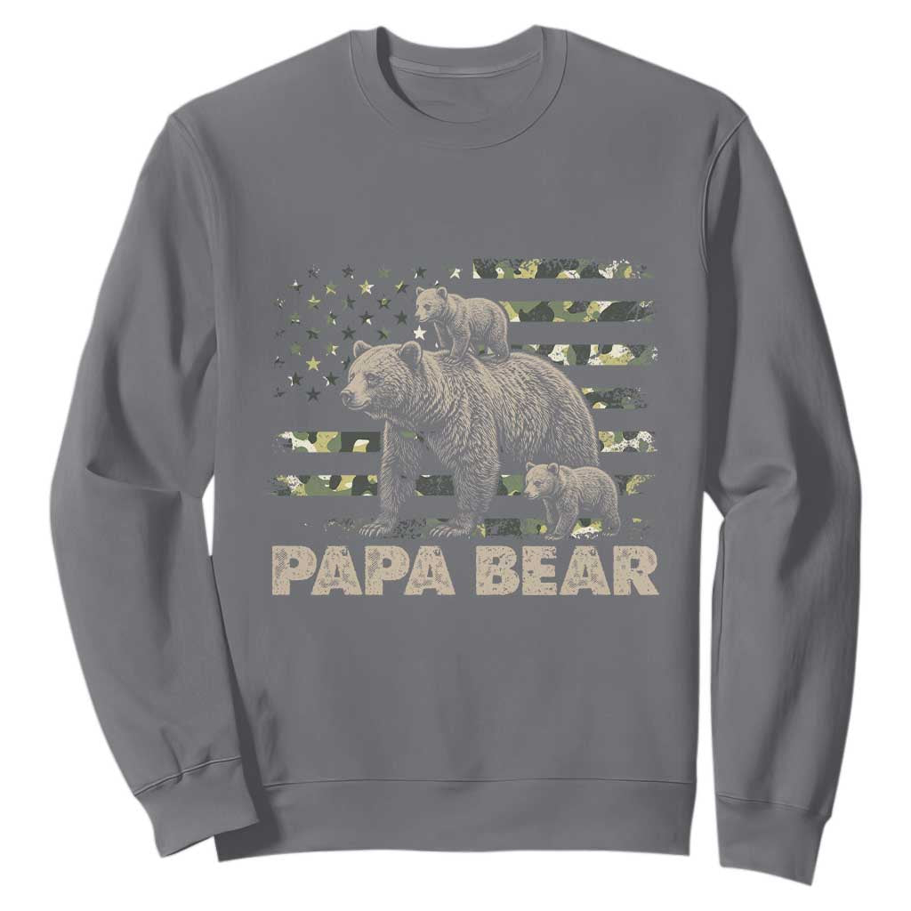 Papa Bear Father's Day Sweatshirt Camouflage California Republic Flag Bear TS14 Charcoal Print Your Wear