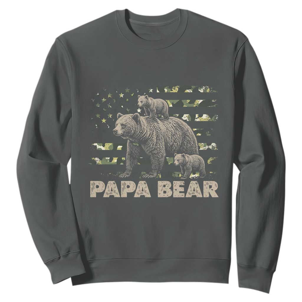 Papa Bear Father's Day Sweatshirt Camouflage California Republic Flag Bear TS14 Dark Heather Print Your Wear