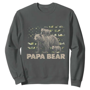Papa Bear Father's Day Sweatshirt Camouflage California Republic Flag Bear TS14 Dark Heather Print Your Wear