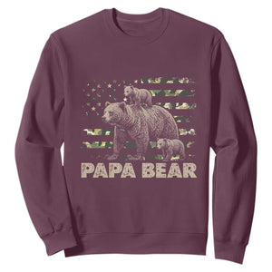 Papa Bear Father's Day Sweatshirt Camouflage California Republic Flag Bear TS14 Maroon Print Your Wear