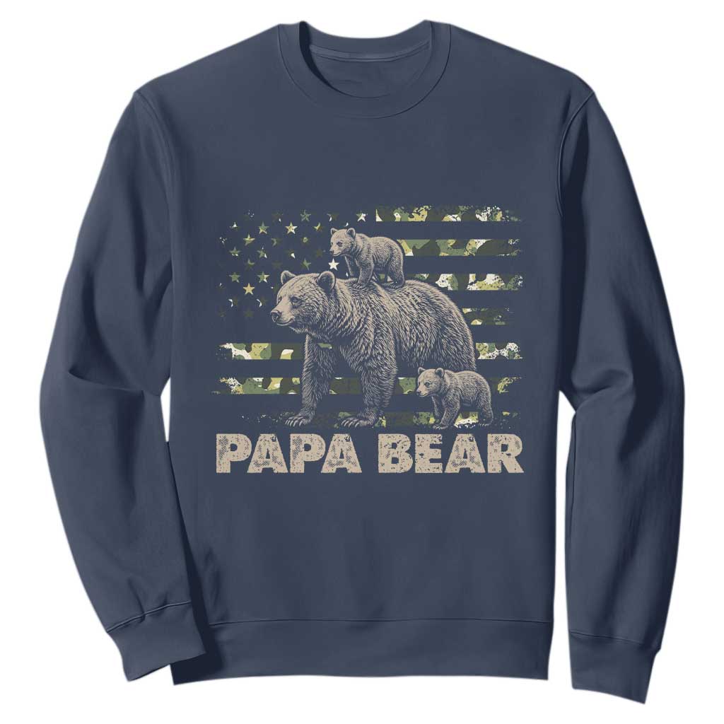 Papa Bear Father's Day Sweatshirt Camouflage California Republic Flag Bear TS14 Navy Print Your Wear