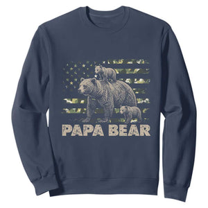 Papa Bear Father's Day Sweatshirt Camouflage California Republic Flag Bear TS14 Navy Print Your Wear