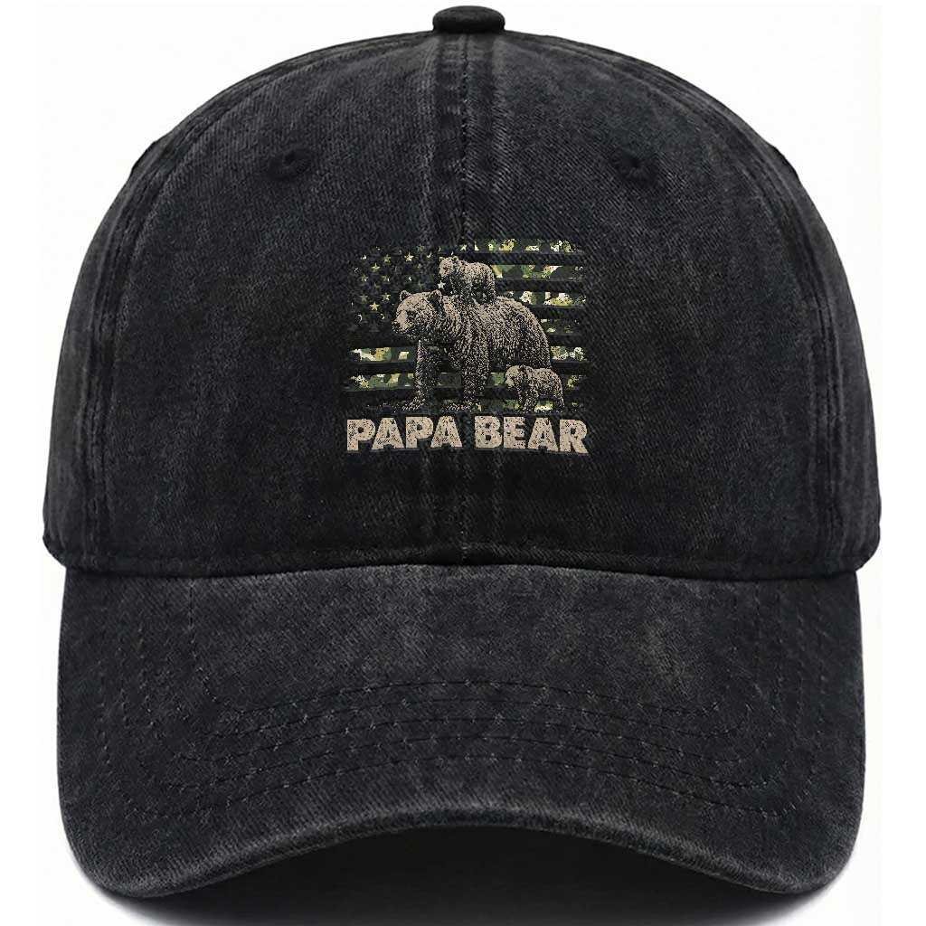 Papa Bear Father's Day Washed Cotton Baseball Cap Camouflage California Republic Flag Bear TS14 Print Your Wear