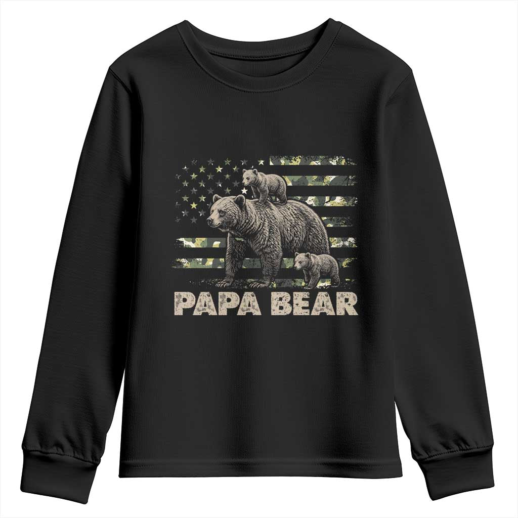 Papa Bear Father's Day Youth Sweatshirt Camouflage California Republic Flag Bear TS14 Black Print Your Wear