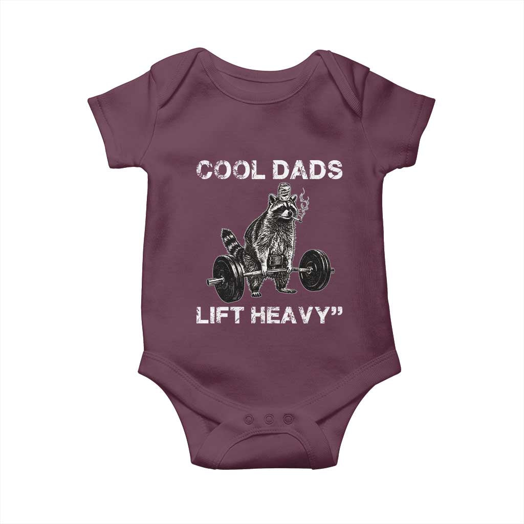 Cool Dads Lift Heavy Baby Onesie Gym Dad Raccoon TS14 Maroon Print Your Wear