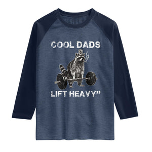Cool Dads Lift Heavy Raglan Shirt Gym Dad Raccoon TS14 Heather Denim Navy Print Your Wear