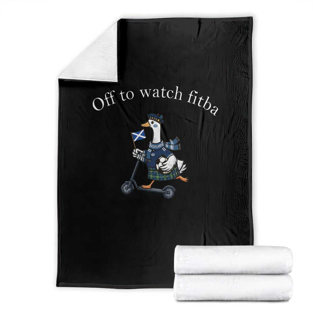 Off To Watch Fitba Throw Blanket Funny Scottish Goose Riding Scooter Football Fan TS14 Black Print Your Wear