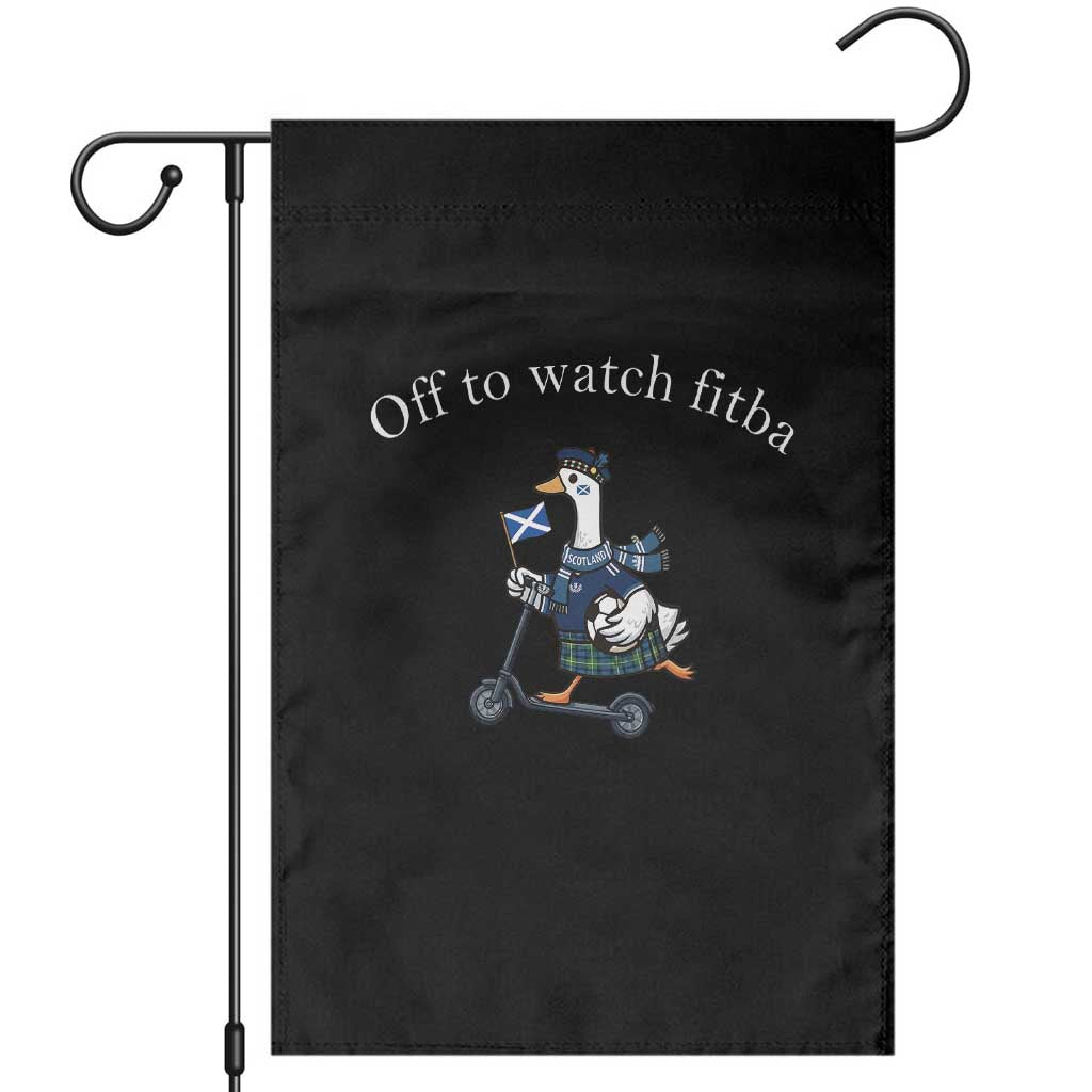 Off To Watch Fitba Garden Flag Funny Scottish Goose Riding Scooter Football Fan TS14 Black Print Your Wear