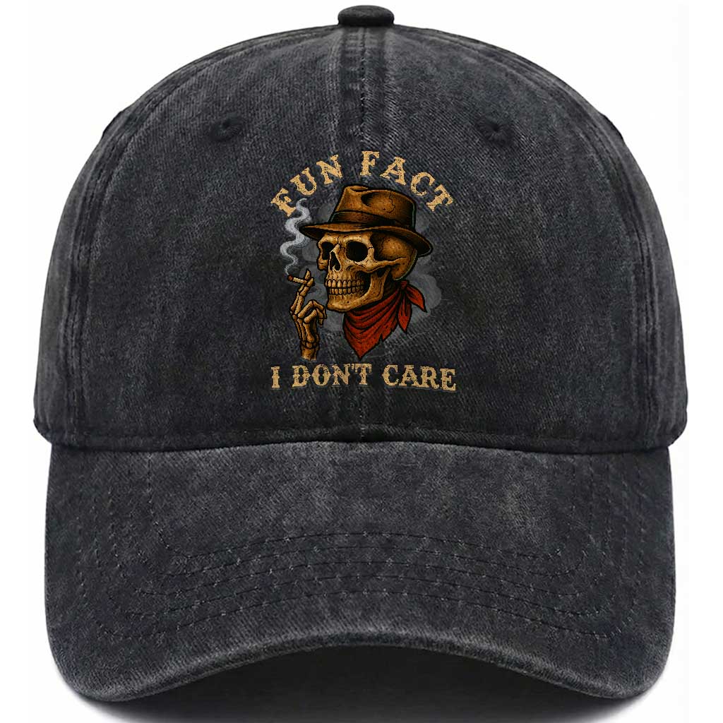 Funny Skull Sarcastic Washed Cotton Baseball Cap Fun Fact I Don Not Care TS14 Washed Cap Universal Fit Black Print Your Wear