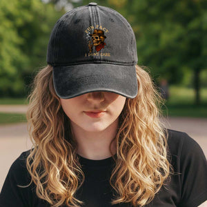 Funny Skull Sarcastic Washed Cotton Baseball Cap Fun Fact I Don Not Care TS14 Print Your Wear