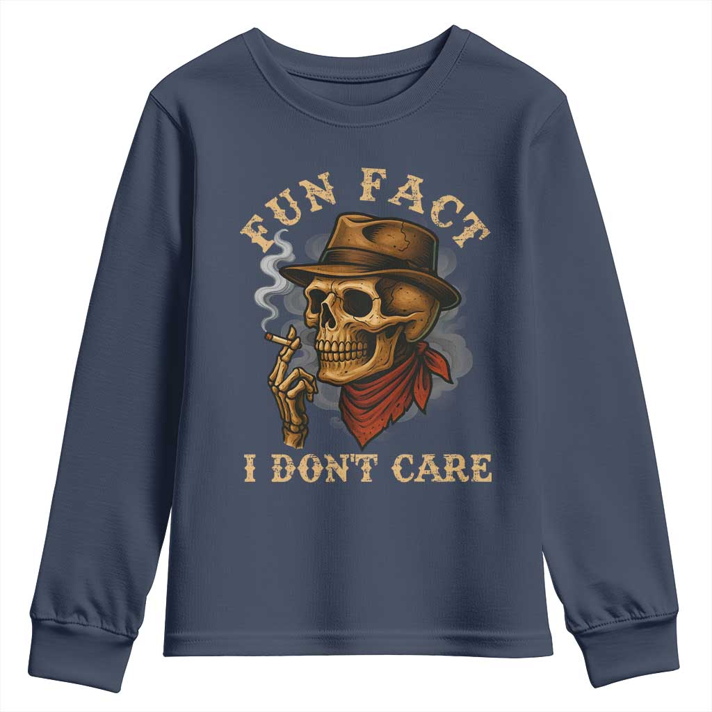 Funny Skull Sarcastic Youth Sweatshirt Fun Fact I Don Not Care TS14 Navy Print Your Wear