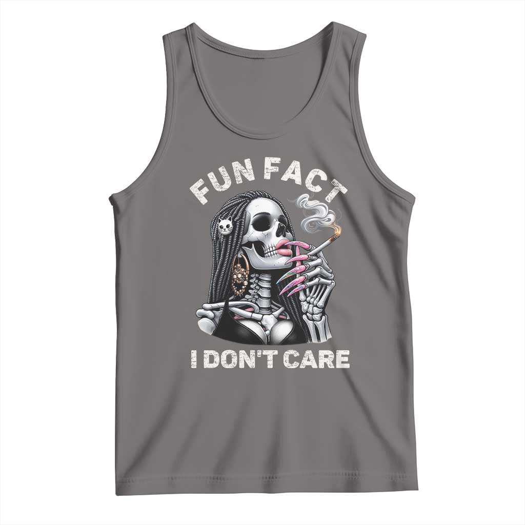 Funny Skeleton Smoking Tank Top Fun Fact I Don Not Care Sarcastic Women Skull TS14 Deep Heather Print Your Wear
