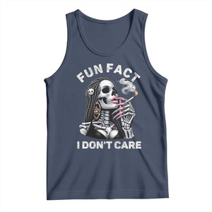 Funny Skeleton Smoking Tank Top Fun Fact I Don Not Care Sarcastic Women Skull TS14 Navy Print Your Wear