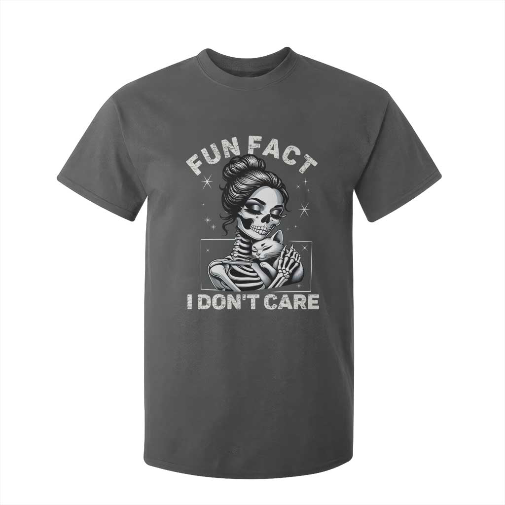 Funny Skeleton Sarcastic T Shirt For Kid Fun Fact I Don Not Care Cat Lover TS14 Dark Heather Print Your Wear