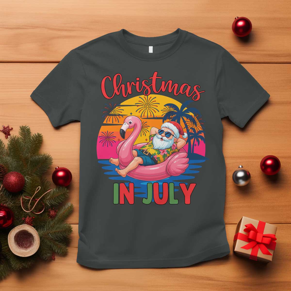 Funny Hawaiian Christmas T Shirt Santa Beach Tropical Xmas TS14 Dark Heather Print Your Wear