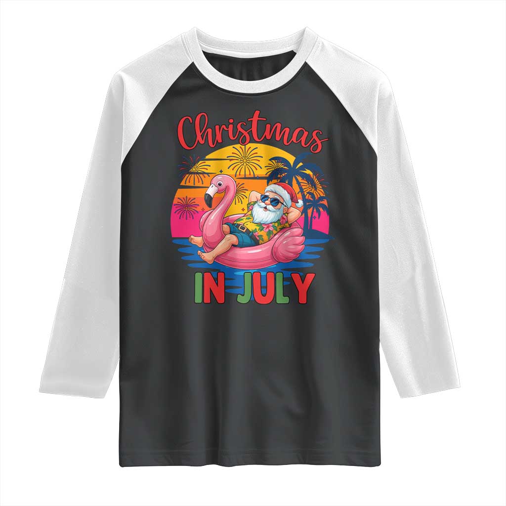 Funny Hawaiian Christmas Raglan Shirt Santa Beach Tropical Xmas TS14 Black White Print Your Wear