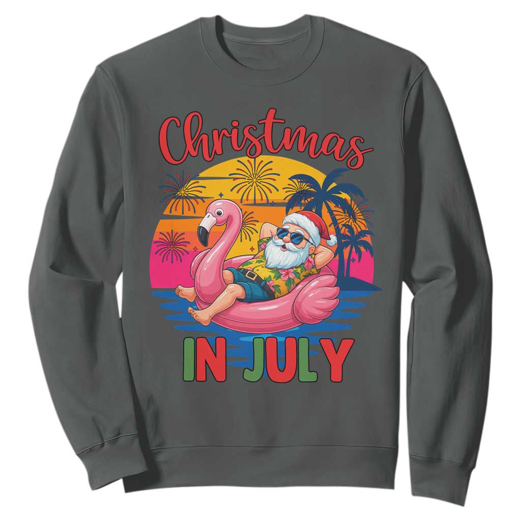 Funny Hawaiian Christmas Sweatshirt Santa Beach Tropical Xmas TS14 Dark Heather Print Your Wear