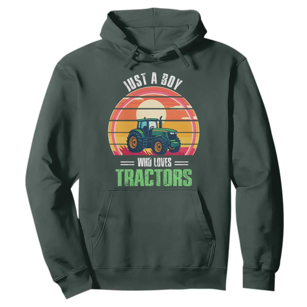Funny Farmer Hoodie Just A Boy Who Loves Tractors TS14 Dark Forest Green Print Your Wear