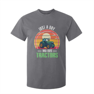 Funny Farmer T Shirt For Kid Just A Boy Who Loves Tractors TS14 Charcoal Print Your Wear