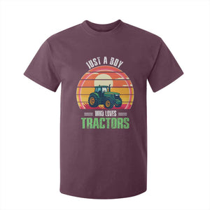 Funny Farmer T Shirt For Kid Just A Boy Who Loves Tractors TS14 Maroon Print Your Wear