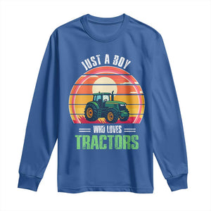 Funny Farmer Long Sleeve Shirt Just A Boy Who Loves Tractors TS14 Royal Blue Print Your Wear