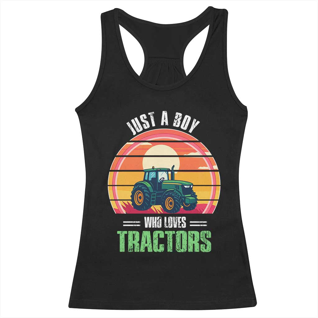 Funny Farmer Racerback Tank Top Just A Boy Who Loves Tractors TS14 Black Print Your Wear