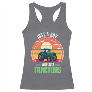 Funny Farmer Racerback Tank Top Just A Boy Who Loves Tractors TS14 Charcoal Print Your Wear