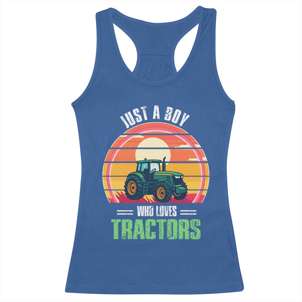 Funny Farmer Racerback Tank Top Just A Boy Who Loves Tractors TS14 Royal Blue Print Your Wear