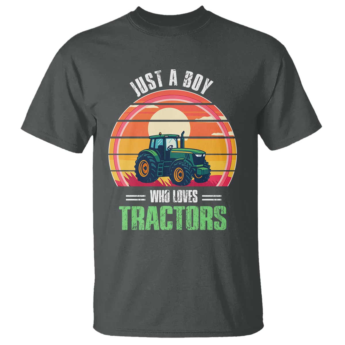 Funny Farmer T Shirt Just A Boy Who Loves Tractors TS14 Dark Heather Print Your Wear