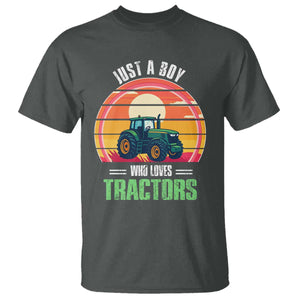 Funny Farmer T Shirt Just A Boy Who Loves Tractors TS14 Dark Heather Print Your Wear