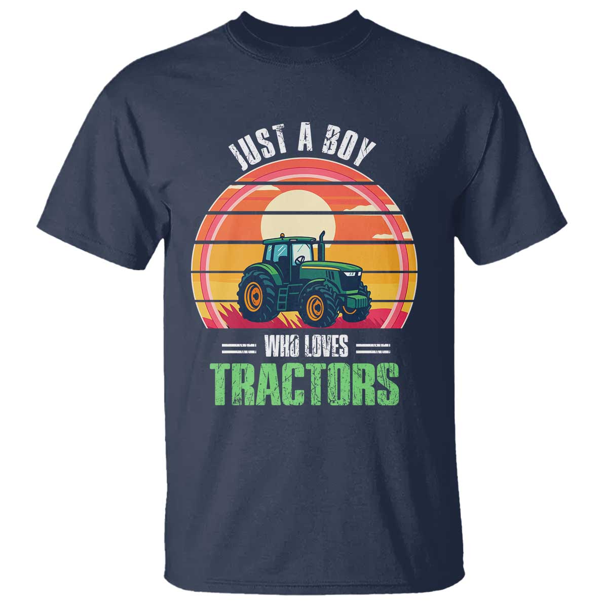 Funny Farmer T Shirt Just A Boy Who Loves Tractors TS14 Navy Print Your Wear