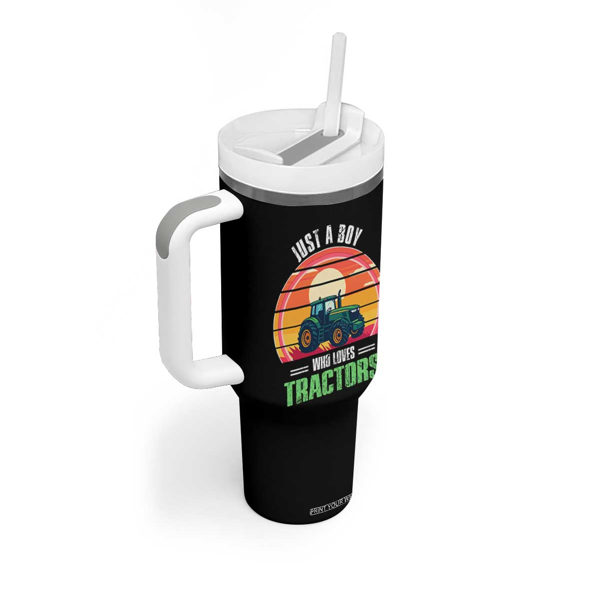 Funny Farmer Tumbler With Handle Just A Boy Who Loves Tractors TS14 Print Your Wear