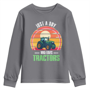 Funny Farmer Youth Sweatshirt Just A Boy Who Loves Tractors TS14 Charcoal Print Your Wear