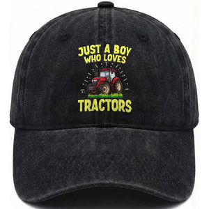 Funny Farming Tractor Washed Cotton Baseball Cap Just A Boy Who Loves Tractors TS14 Washed Cap Universal Fit Black Print Your Wear