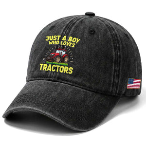 Funny Farming Tractor Washed Cotton Baseball Cap Just A Boy Who Loves Tractors TS14 Print Your Wear