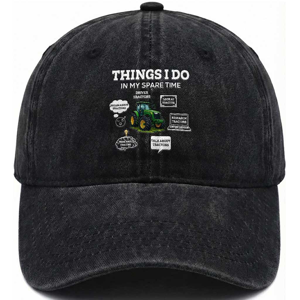Funny Farmers Washed Cotton Baseball Cap Things I Do In My Spare Time TS14 Washed Cap Universal Fit Black Print Your Wear